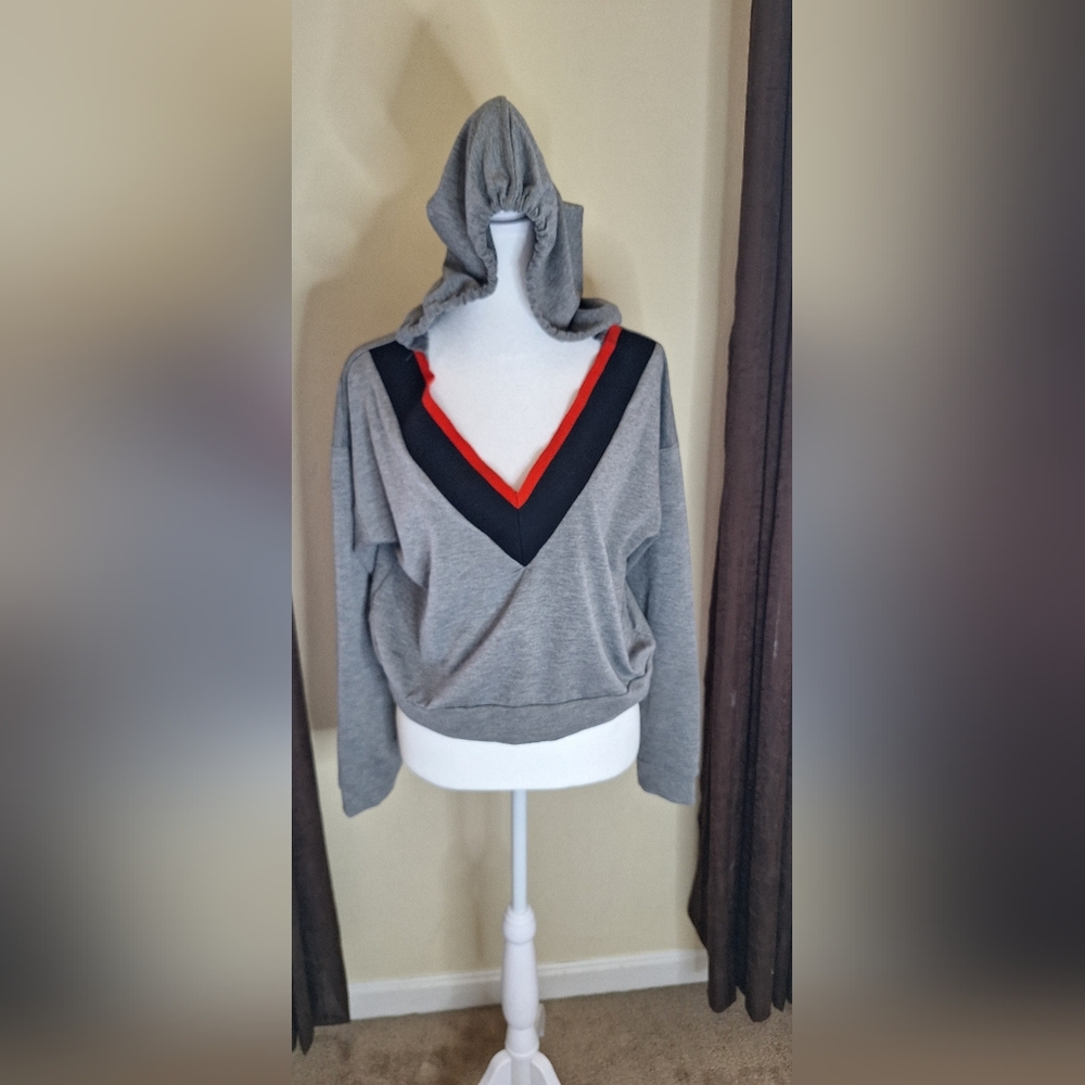 Gray and Black V-Neck Women's Top